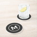 Dessous De Verre En Grès Pierre de Monogramme Classique Noir Moderne<br><div class="desc">Le design monogrammed minimal est doté d'un arrière - plan noir avec votre initiale en typographie de bloc classique en blanc pour un look propre et simple.</div>