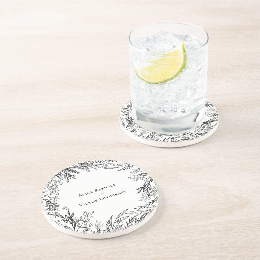 Dessous De Verre En Grès Pierre Mariage blanche et noire (Côté)