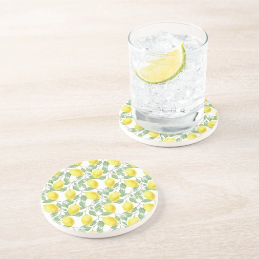 Dessous De Verre En Grès Pierre ronde Motif citron (Côté)