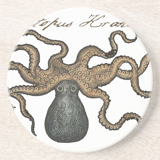 Dessous De Verre En Grès Pieuvre Kraken Antique Faune Marine Côtière (Devant)