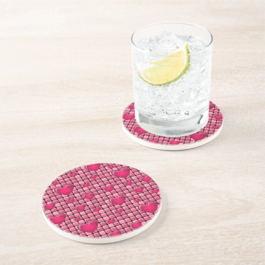 Dessous De Verre En Grès Pile rose avec des coeurs (Côté)