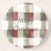 Dessous De Verre En Grès Pine Vert ivoire Rouge rayures (Devant)