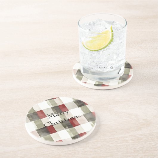 Dessous De Verre En Grès Pine Vert ivoire Rouge rayures (Côté)