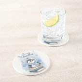 Dessous De Verre En Grès Pingouin de Noël aquarelle (Côté)