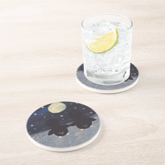 Dessous De Verre En Grès Pingouin par lumière lune (Côté)