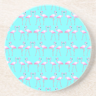 Dessous De Verre En Grès Pink Flamingos Turqouise Beach