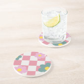 Dessous De Verre En Grès Pink Gingham Floral Pattern – Retro Cute Flower (Côté)