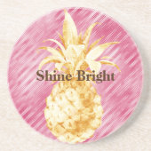 Dessous De Verre En Grès Pink Glam Stripes Gold Tropical Pineappy (Devant)