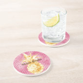 Dessous De Verre En Grès Pink Glam Stripes Gold Tropical Pineappy (Côté)