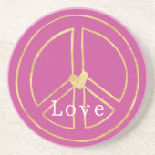 Dessous De Verre En Grès Pink Gold Heart Peace Sign Love Valentine's Day (Devant)