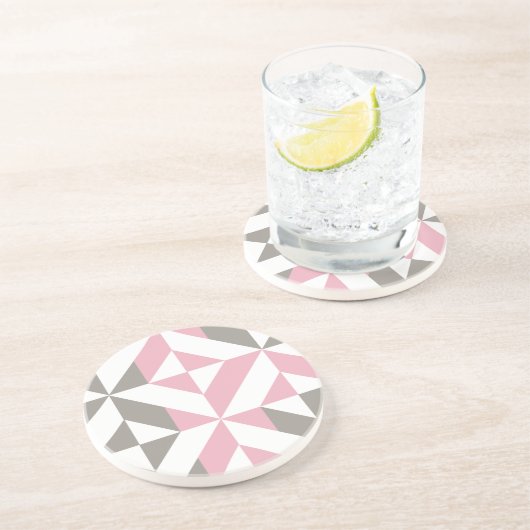 Dessous De Verre En Grès Pink Raspberry and Silver Geometric ZigZag (Côté)