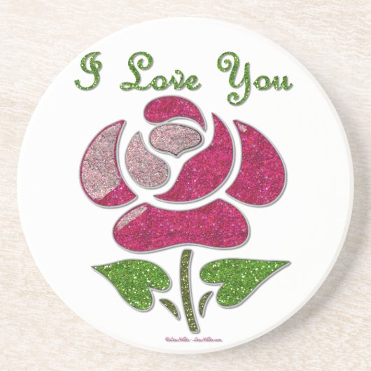 Dessous De Verre En Grès Pink Stencil Rose I Love You (Devant)