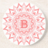 Dessous De Verre En Grès Pink sur le monogramme de mandala blanc (Devant)