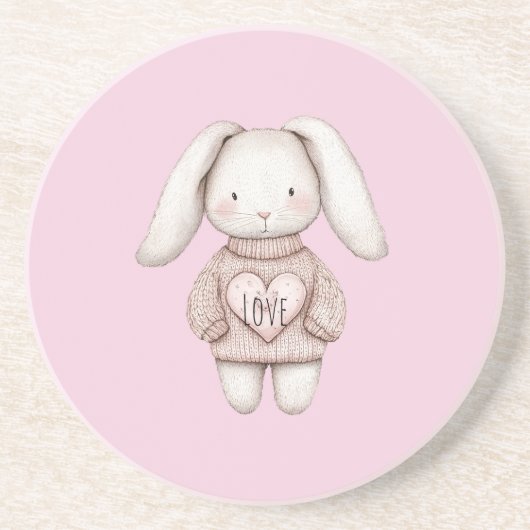 Dessous De Verre En Grès Pink Sweet Cute Bunny Pink Sweater Heart (Devant)