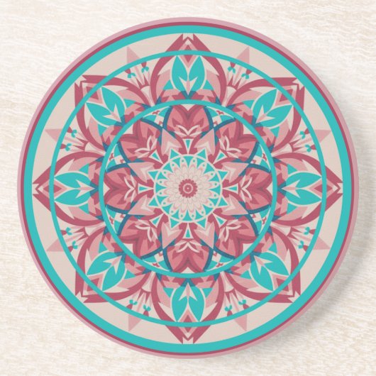 Dessous De Verre En Grès Pink & Turquoise Boho Mandala   (Devant)