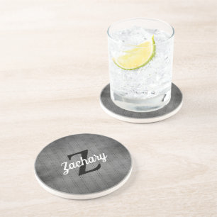 Dessous De Verre En Grès Pinstripe Rétro Monogrammé Gris Personnalisé