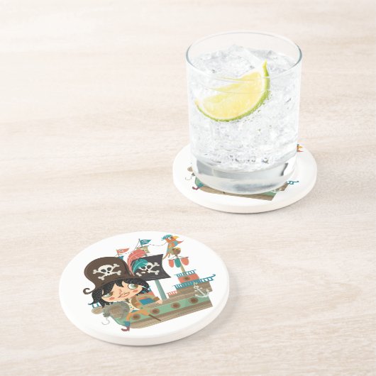 Dessous De Verre En Grès Pirate et bateau de pirate (Côté)