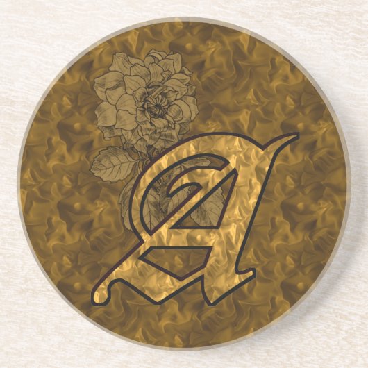 Dessous De Verre En Grès Pivoine dorée monogramme élégant initial A (Devant)