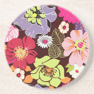 Dessous De Verre En Grès PixDezines Alegre Retro Floral, Arrière - plan per