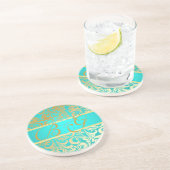 Dessous De Verre En Grès PixDezines Bellissimo Damask, Mariage Monogramme (Côté)