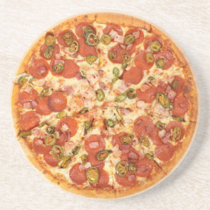 Dessous De Verre En Grès Pizza Pepperoni ronde pierre