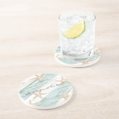 Dessous De Verre En Grès Plage Aqua Menthe Étoiles de Mer Rayures   (Côté)