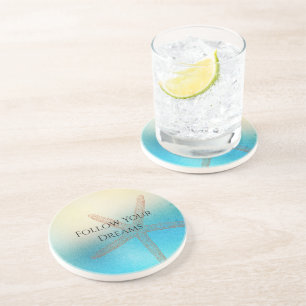 Dessous De Verre En Grès Plage d'étoile de mer bleu aqua blanc turquoise