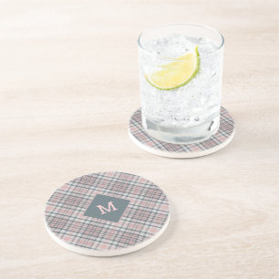 Dessous De Verre En Grès Plaid Monogramme personnalisé / Motif Tartan