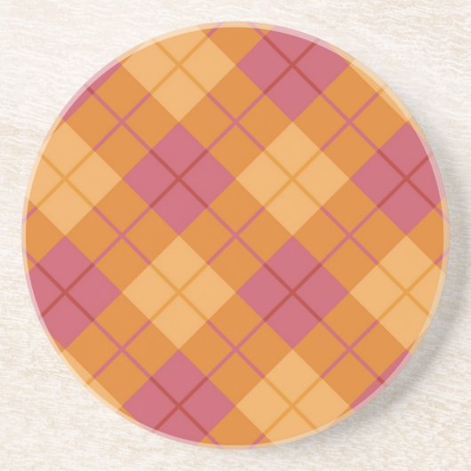 Dessous De Verre En Grès Plaid polarisé dans l'orange et le rose (Devant)