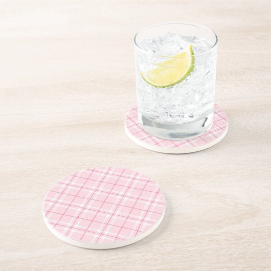 Dessous De Verre En Grès Plaid rose-clair (Côté)