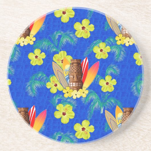 Dessous De Verre En Grès Planches de surf et masque de Tiki (Devant)