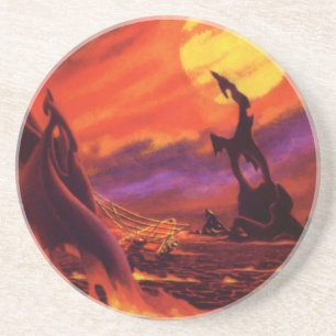 Dessous De Verre En Grès Planète volcanique de science-fiction vintage avec