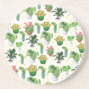 Dessous De Verre En Grès Plantes en pot fantaisistes sur une couverture