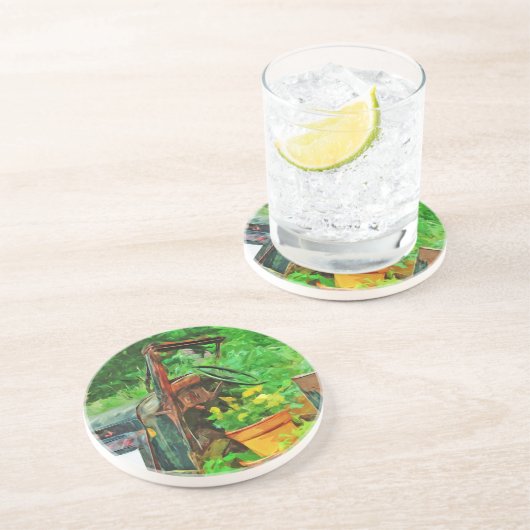 Dessous De Verre En Grès Planteur automobile antique Impressionnisme Abstra (Côté)