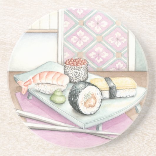 Dessous De Verre En Grès Plaque de sushi assorté avec baguettes (Devant)