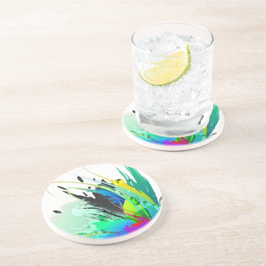 Dessous De Verre En Grès Plaques de peinture Peacock Abstraites (Côté)