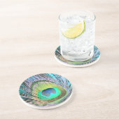 Dessous De Verre En Grès Plume de paon sur Turquoise (Côté)