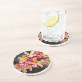 Dessous De Verre En Grès Plumeria tropicale rose et jaune (Côté)