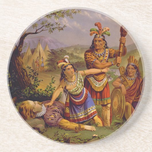 Dessous De Verre En Grès Pocahontas Sauver la vie du capitaine John Smith (Devant)