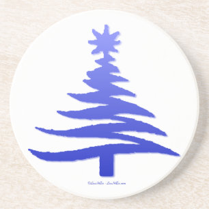 Dessous De Verre En Grès Pochoir d'arbre de Noël Bleu Cobalt