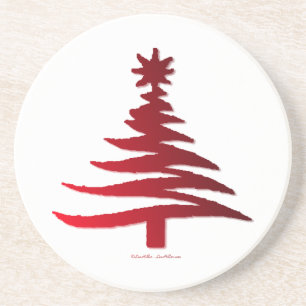 Dessous De Verre En Grès Pochoir d'arbre de Noël rouge