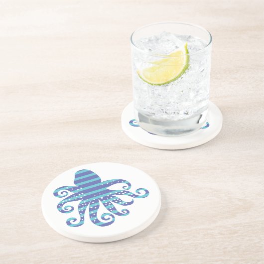 Dessous De Verre En Grès Poctopus à rayures bleues (Côté)