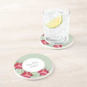 Dessous De Verre En Grès Poinsettia de Noël Aquarelle Peinte à la main