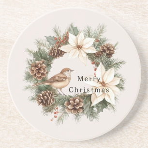 Dessous De Verre En Grès Poinsettia Noël Chaud et Cosy Cônes de Pin Oiseau