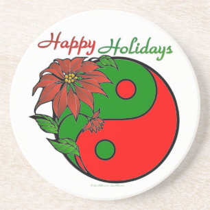 Dessous De Verre En Grès Poinsettia Yin Yang de Noël