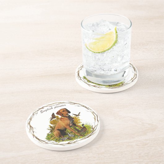 Dessous De Verre En Grès Pointeur anglais, chasse aux oiseaux (Côté)