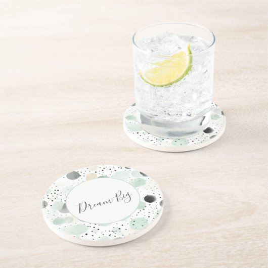 Dessous De Verre En Grès Points de Crème Noire Menthe Fantaisie (Côté)