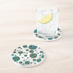 Dessous De Verre En Grès Points Leopard Brown et Turquoise PrintPolka
