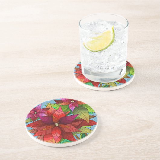 Dessous De Verre En Grès Pointsettia peinte; joli Noël (Côté)