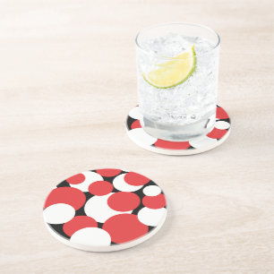 Dessous De Verre En Grès Pois noirs, blancs et rouges